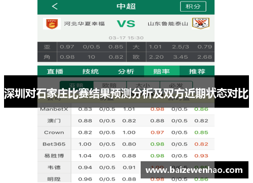 深圳对石家庄比赛结果预测分析及双方近期状态对比